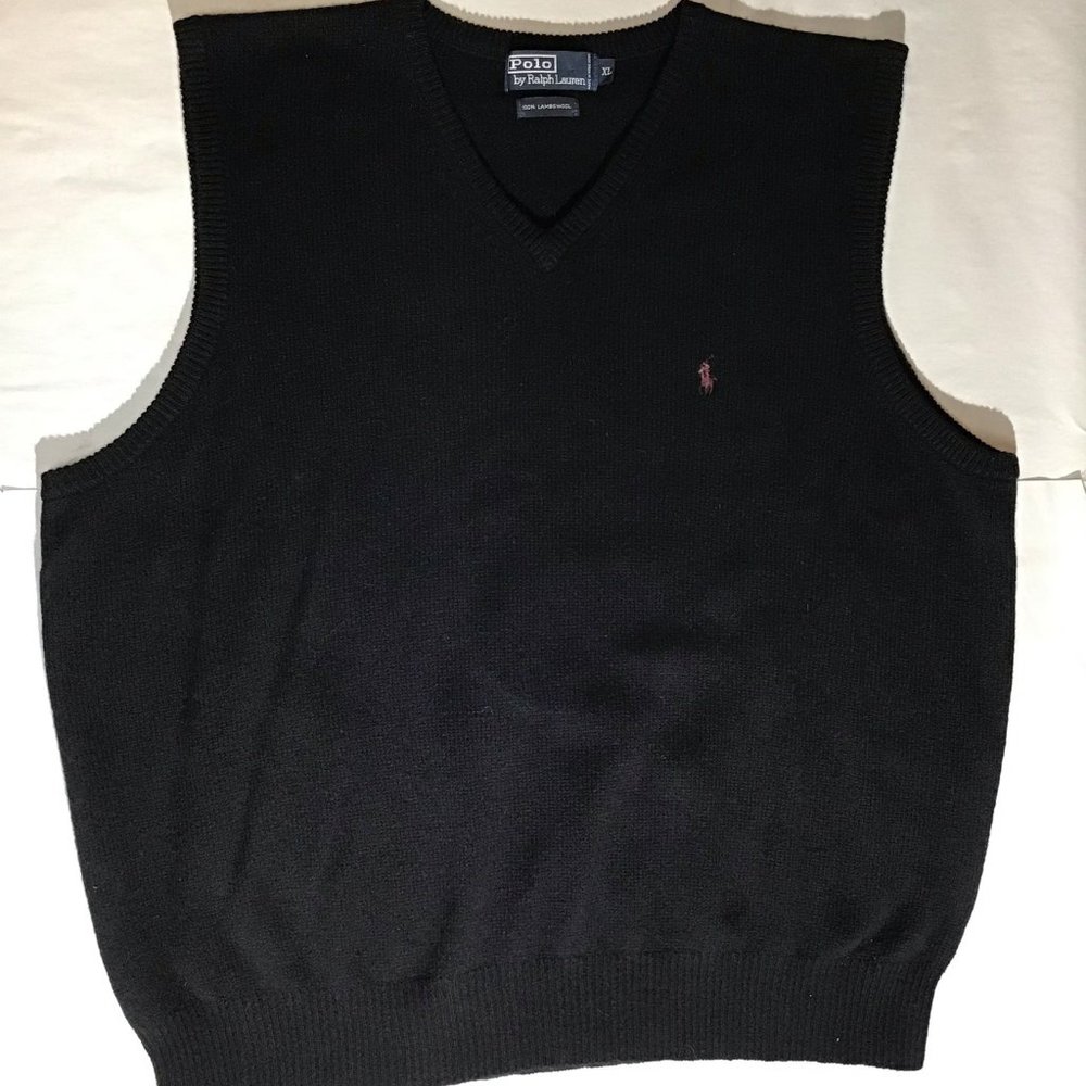 Polo by Ralph Lauren Black 100% Lambs Wool Vest XL